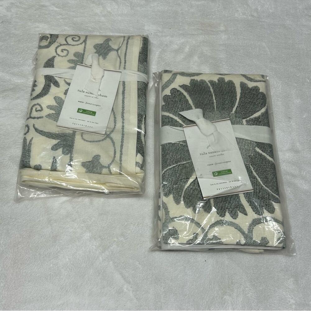 2 Pottery Barn Tula Suzani Pillow Sham EURO Gray Medallion Print 26 Square NEW